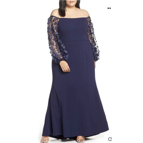 Eliza J Plus Size 20 Navy Off the Shoulder Maxi Party Evening Dress Gown Lined - Picture 1 of 13